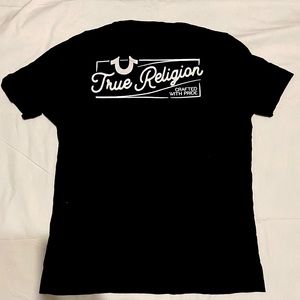 Men’s true religion small shirt black with white print, design on back